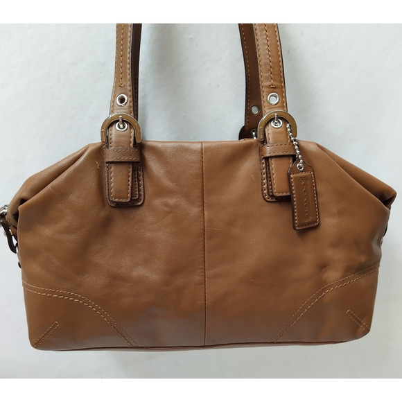 Coach Brown Soft Leather Double Handles Zipper Closure Satchel Shoulder Bag - Picture 15 of 16